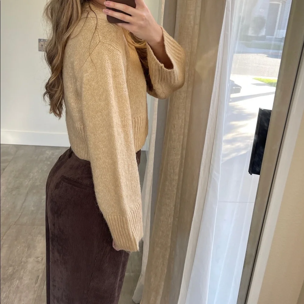 Zara Beige Ribbed Crew Neck Sweater - Picture 7 of 13